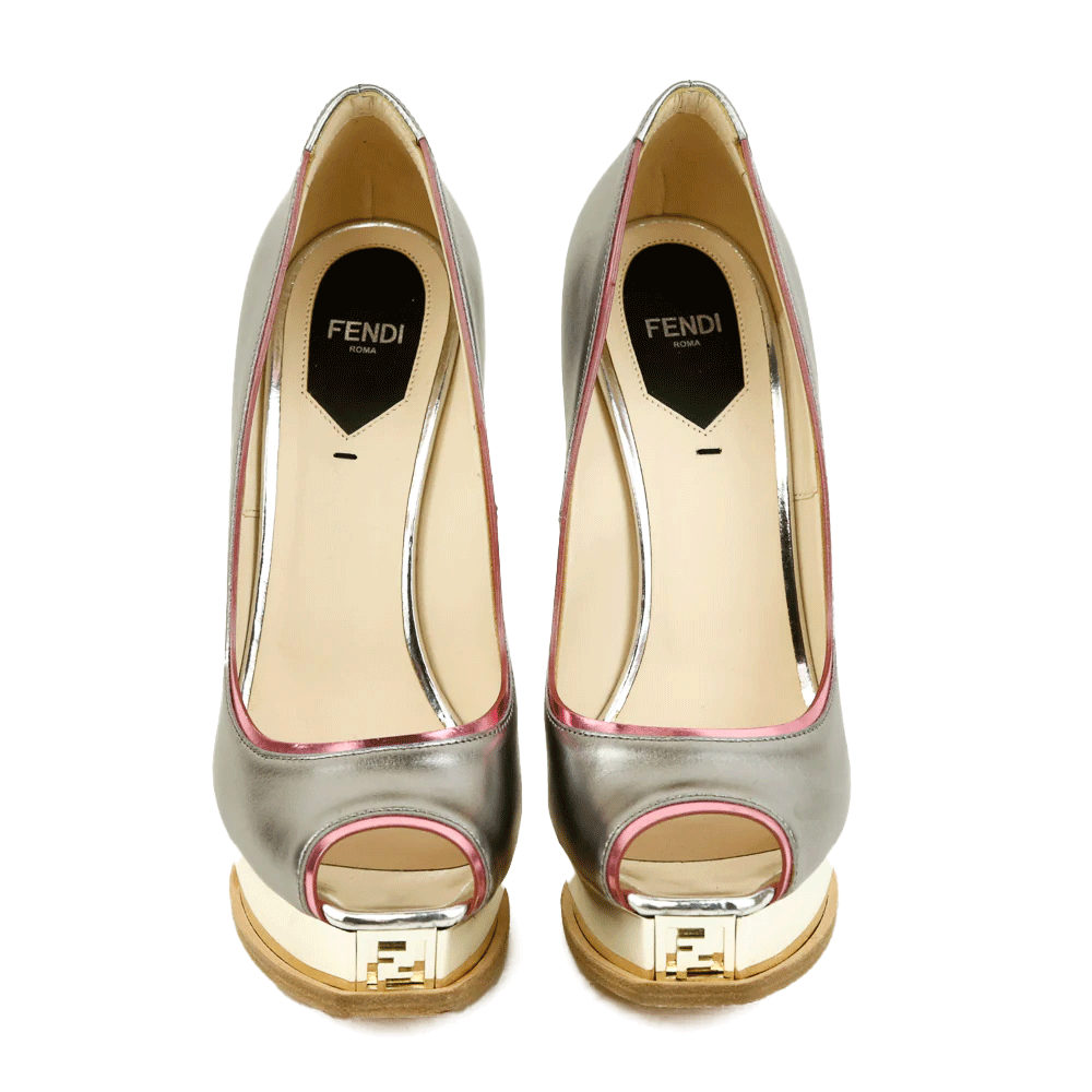 Fendi Metallic Silver Leather Acciaio/Malva Pumps