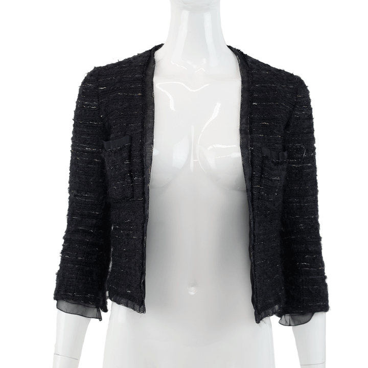 Chanel Black Tweed & Mesh Crop Jacket