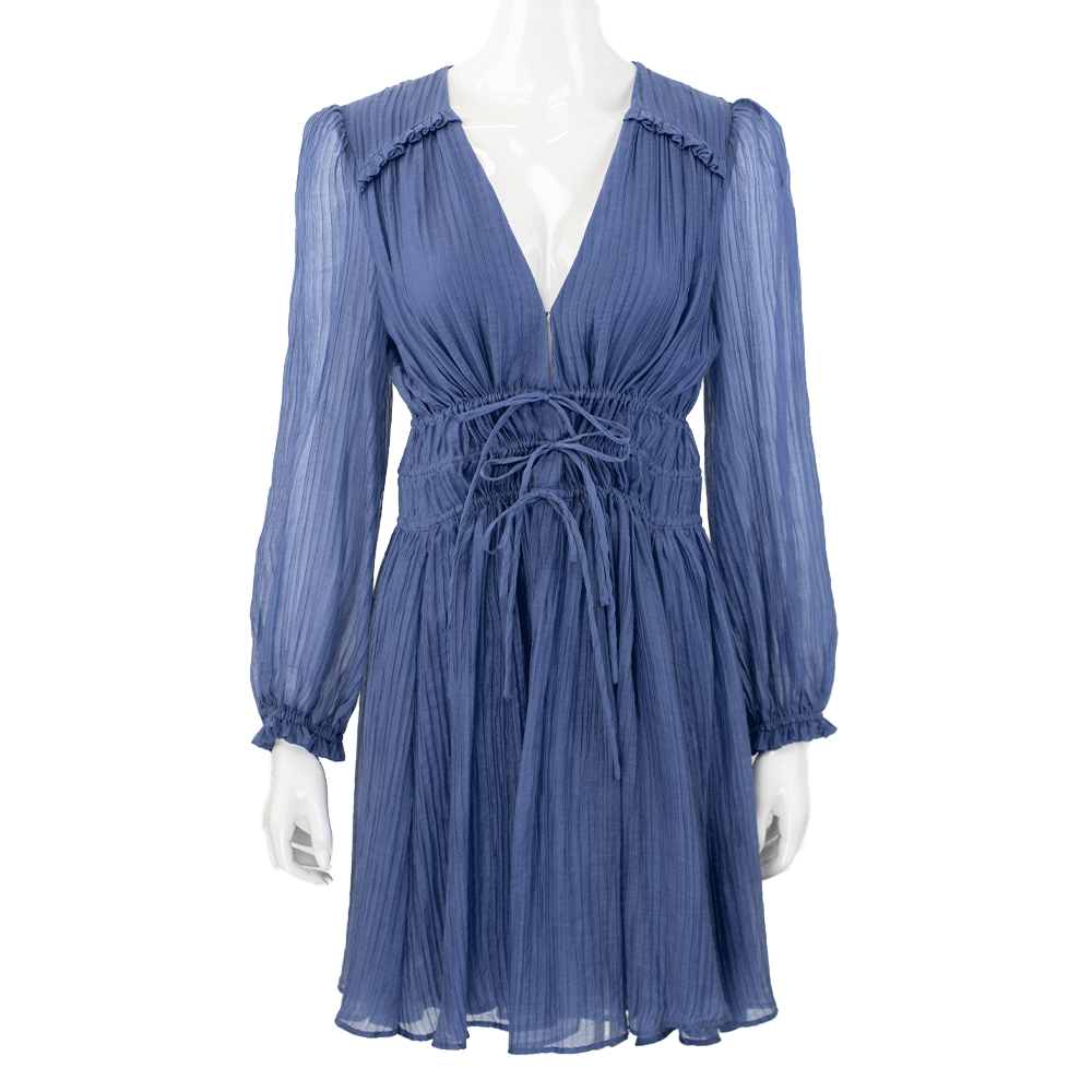 Maje Riala Blue Pleated Mini Dress