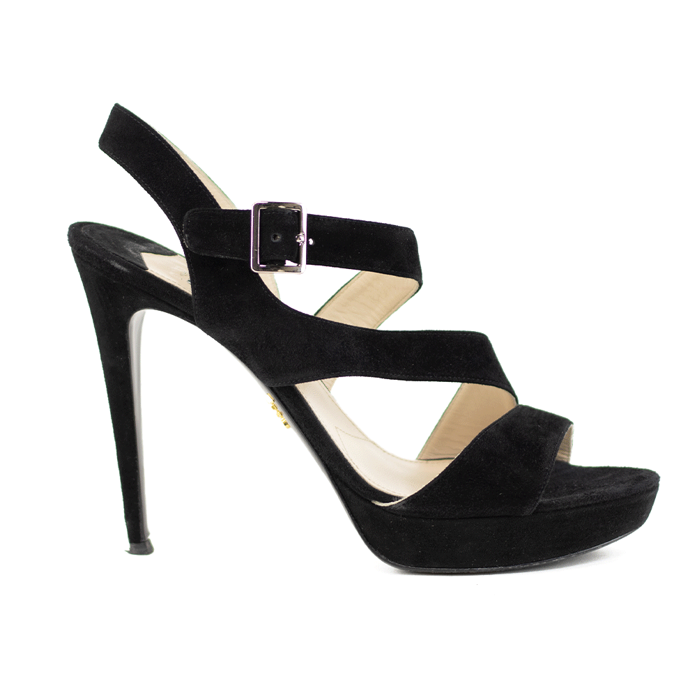 Prada Black Suede High Heel Platform Sandals
