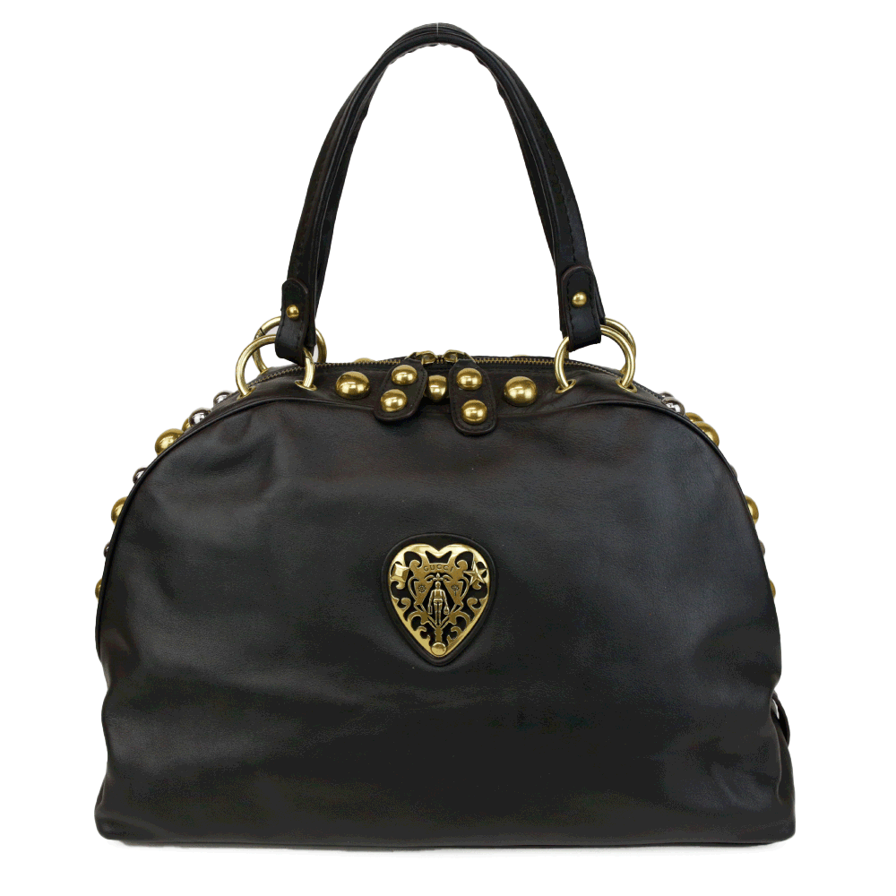 Gucci Black Leather Babouska Studded Dome Bag