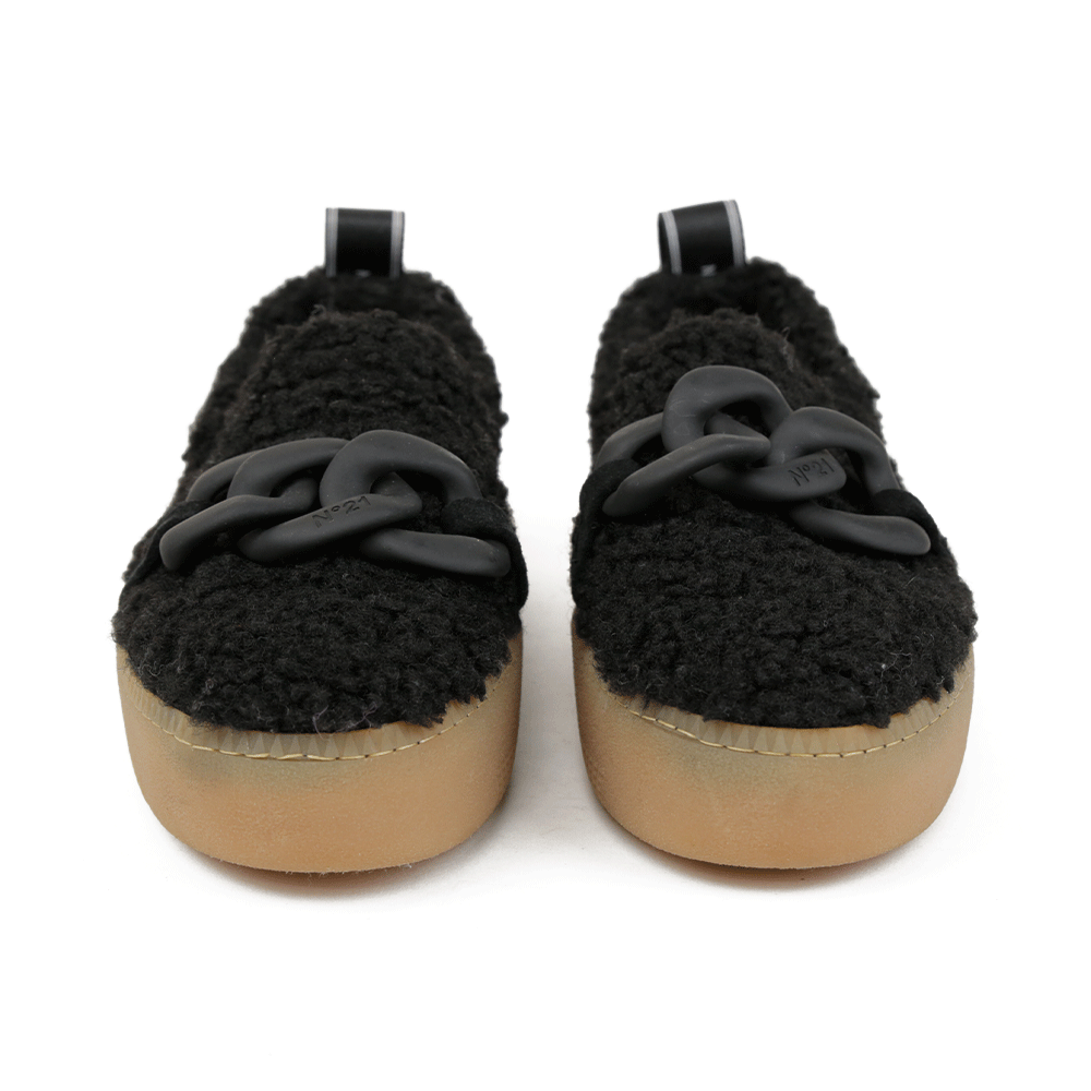 N°21 Black Faux Shearling Flatform Sneakers
