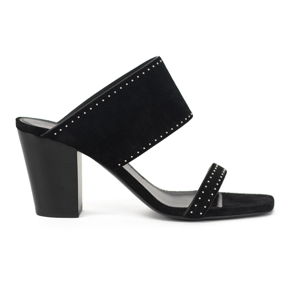 Saint Laurent Black Suede Studded Slides