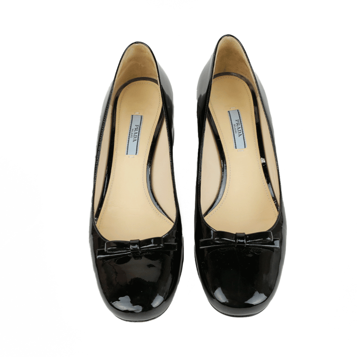 Prada Black Patent Leather Bow Pumps