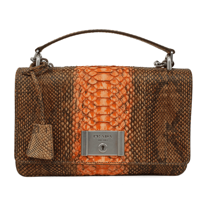Prada Coral & Brown Python Leather Crossbody Bag
