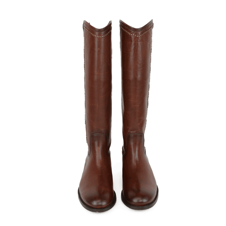 Frye Brown Leather Studded Calf Boots