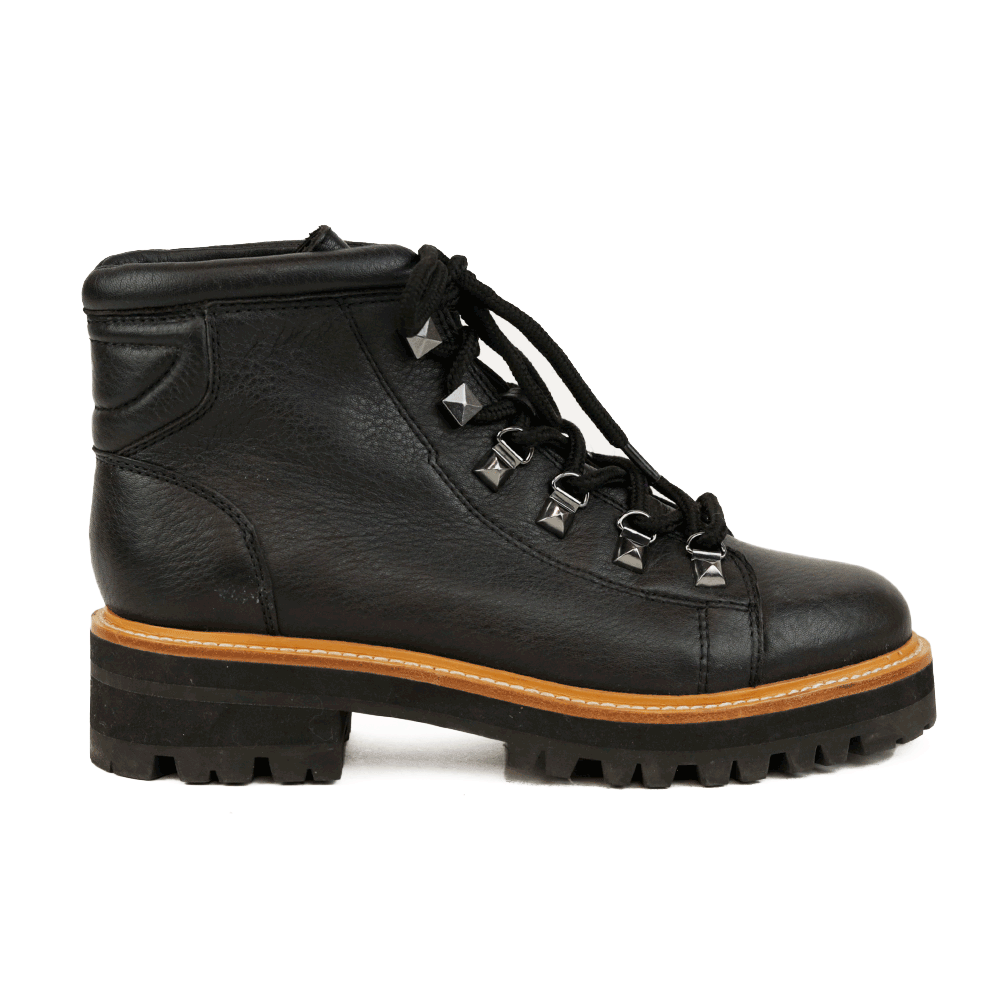 Marc Fisher Black Leather Lace-Up Combat Boots