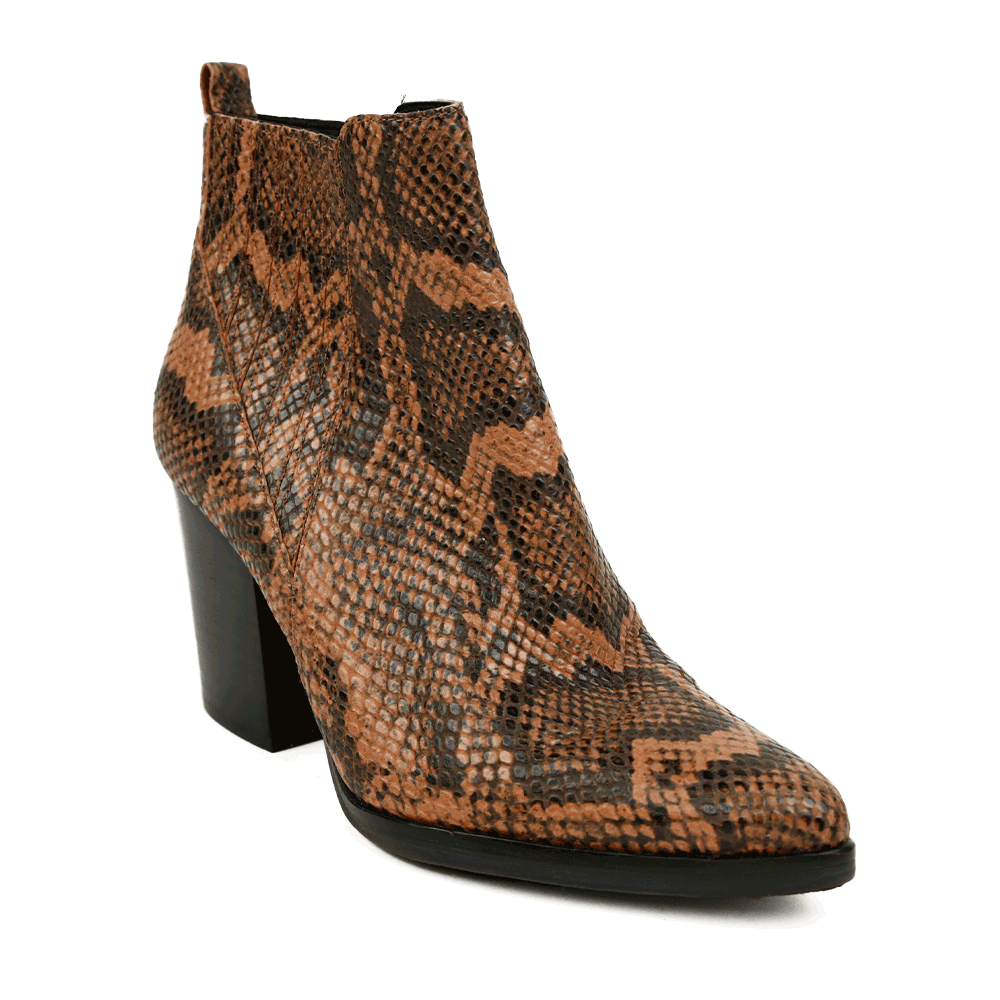 side view pf Marc Fisher Snakeskin Leather Ankle Boots