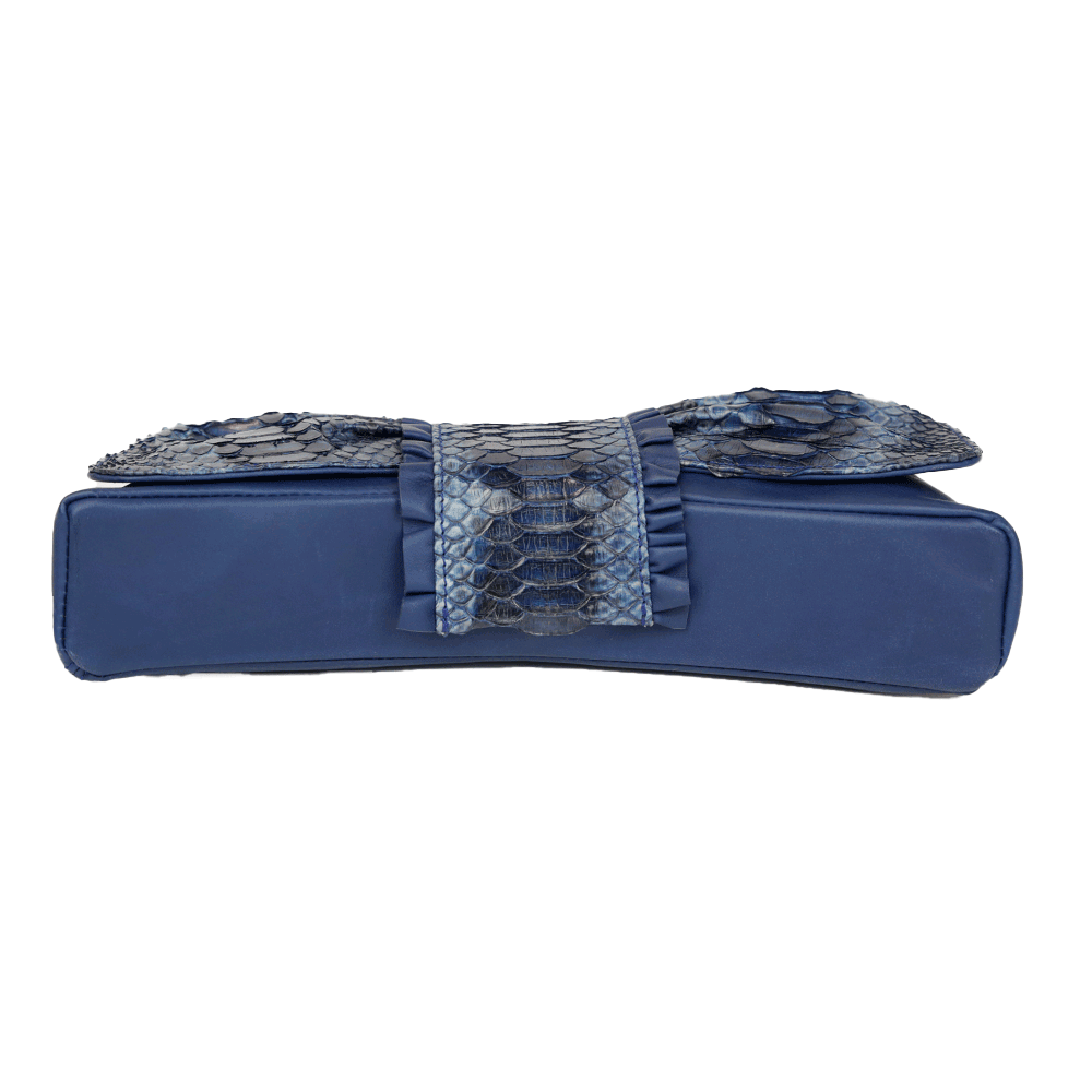 LAI Blue Leather Python Flap Clutch Bag