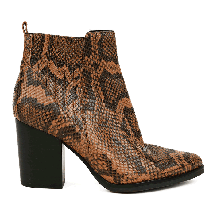 side view of Marc Fisher Snakeskin Leather Ankle Boots
