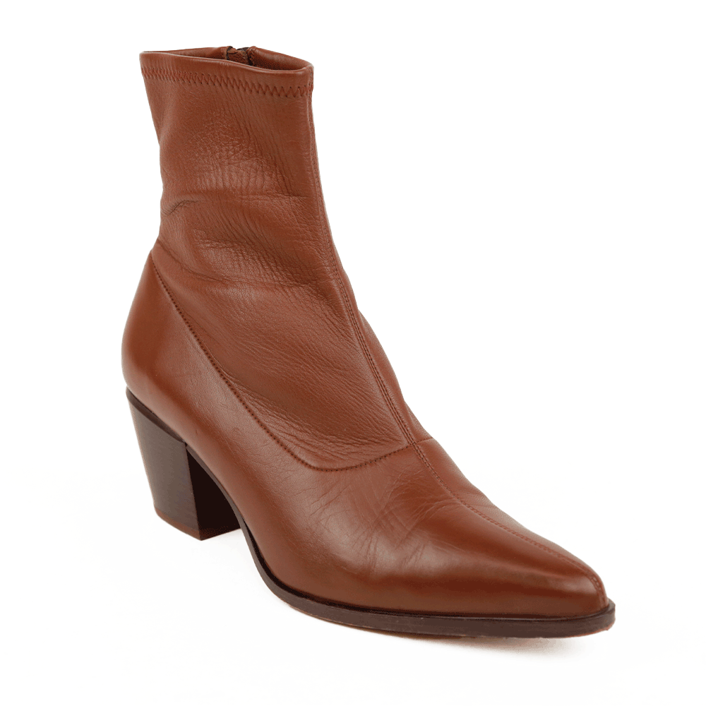 Vince Brown Leather Pointed Toe Ankle Boots
