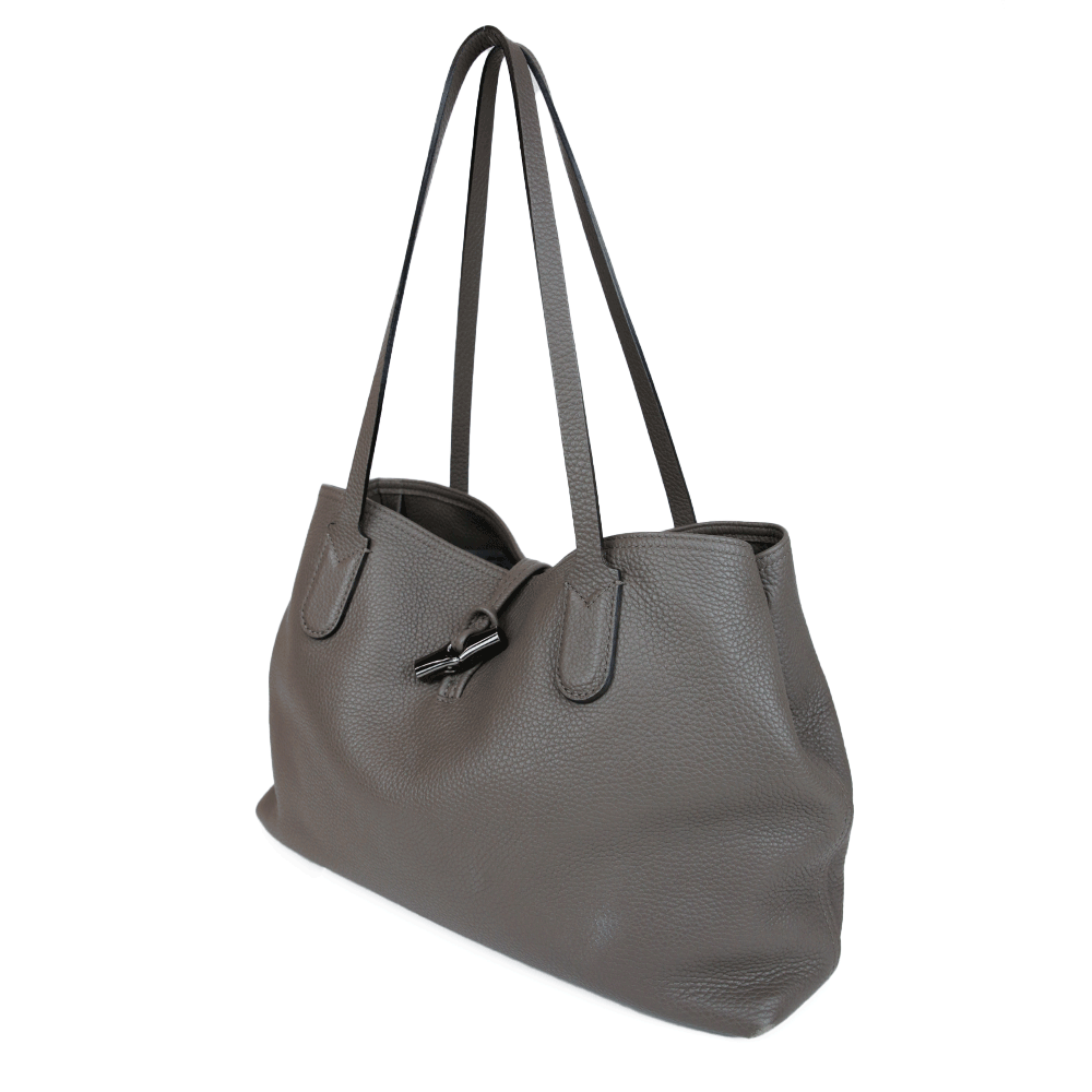 Longchamp Gray Leather Medium Roseau Tote Bag