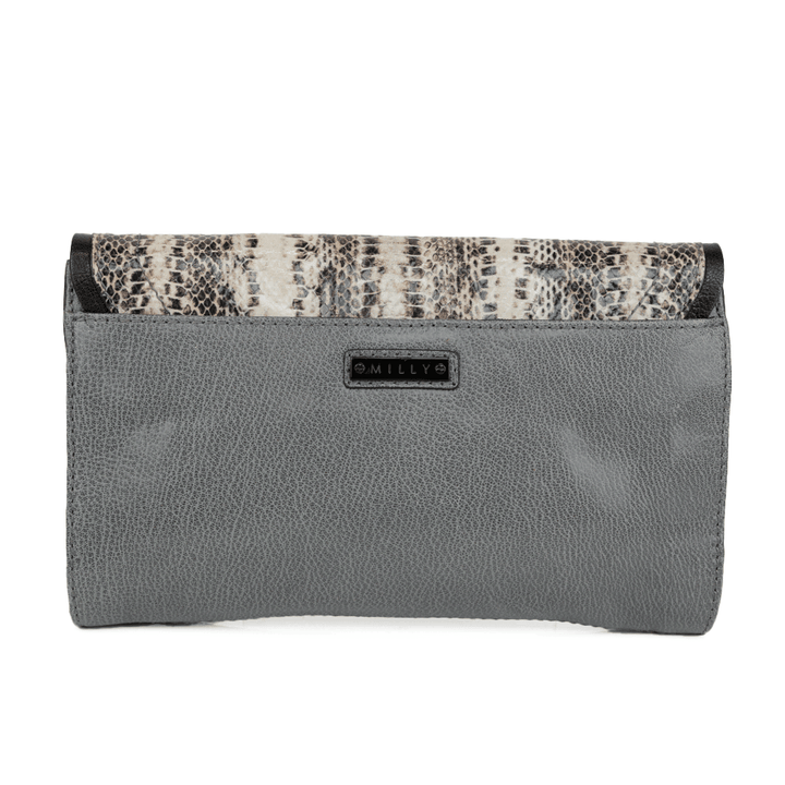 Milly Gray & Black Leather Convertible Clutch Bag