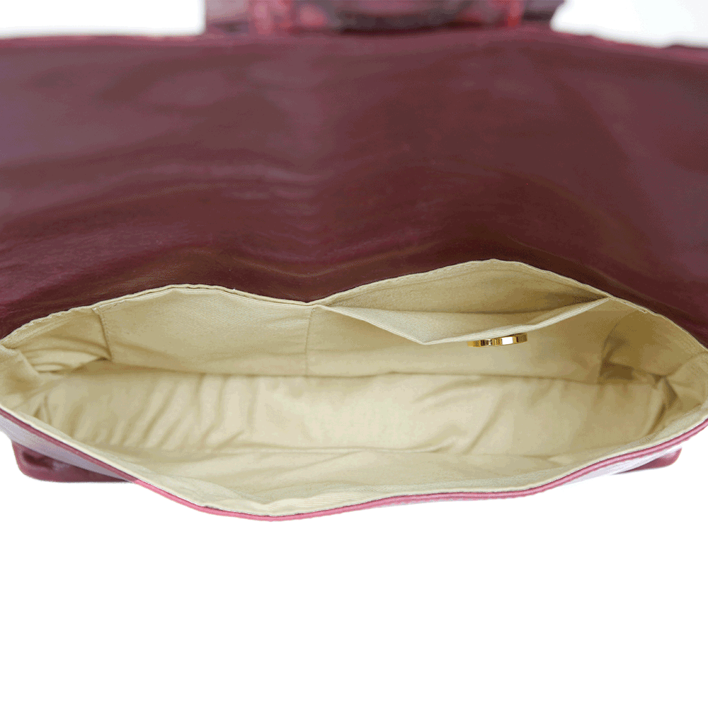 LAI Magenta Leather Python Flap Clutch Bag