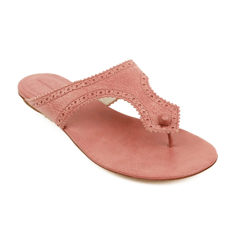 Balenciaga Pink Brogue Leather Thong Flats