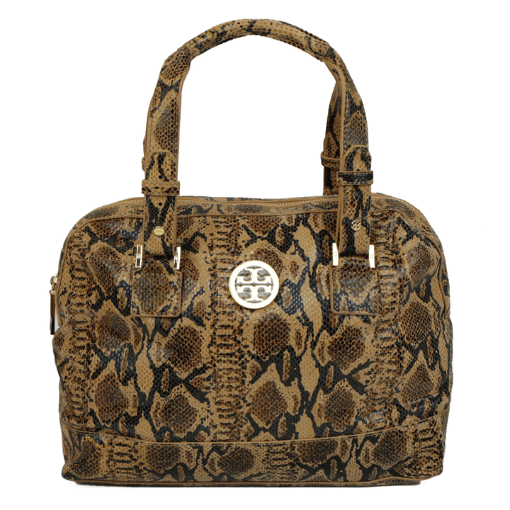 Tory Burch Suede Snake Print Bowler Bag