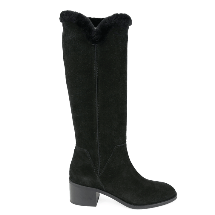 Aquatalia Black Suede Faux Fur Trim Boots