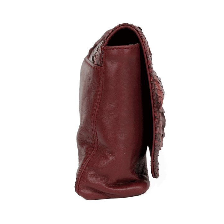 LAI Magenta Leather Python Flap Clutch Bag