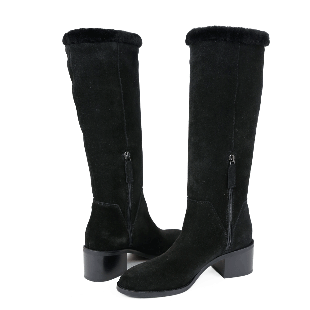 Aquatalia Black Suede Faux Fur Trim Boots
