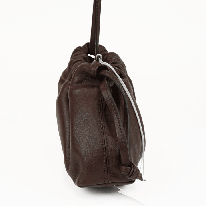 Studio Amelia Chocolate Leather Mini Drawstring Bag