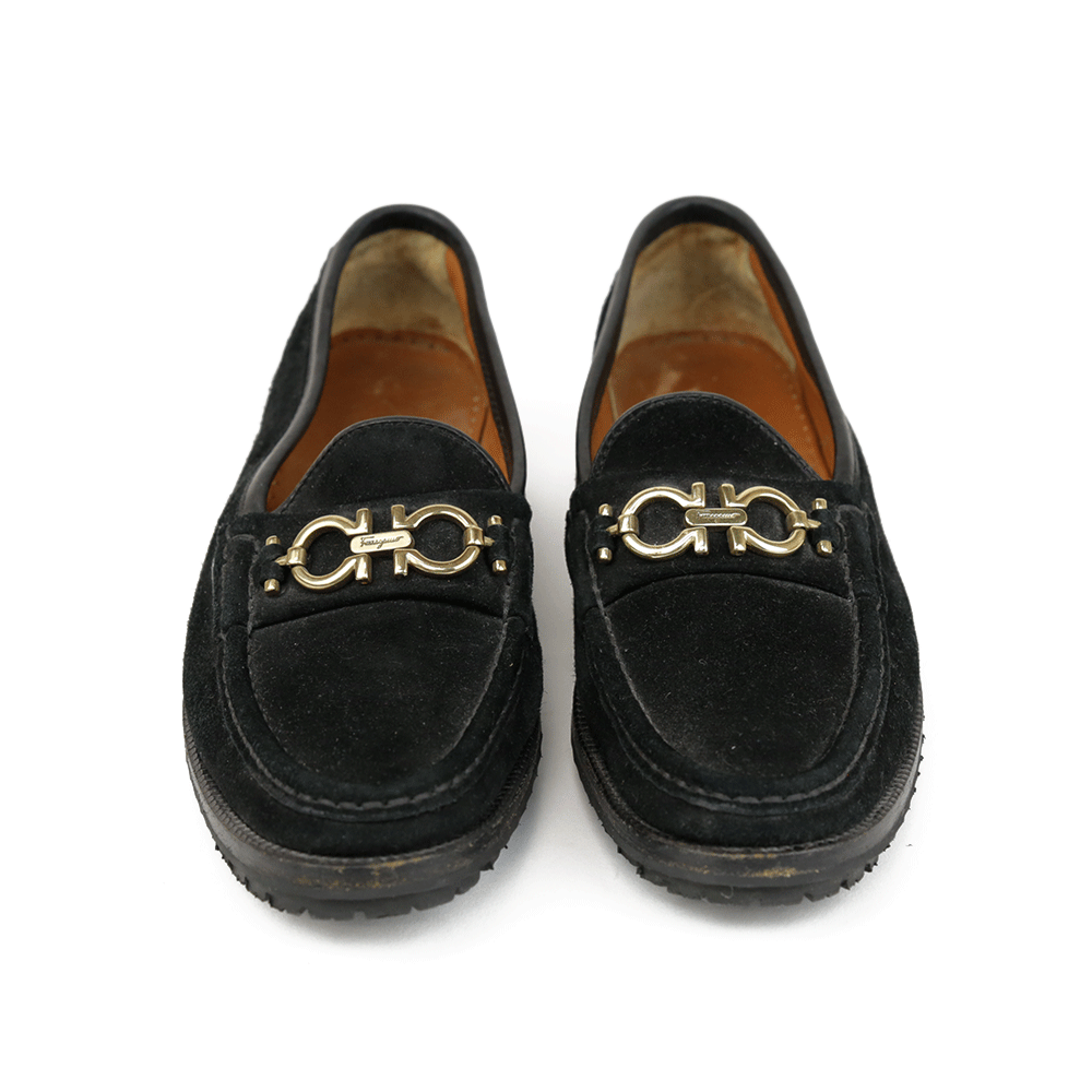 Salvatore Ferragamo Sport Vintage Black Suede Gancini Loafers