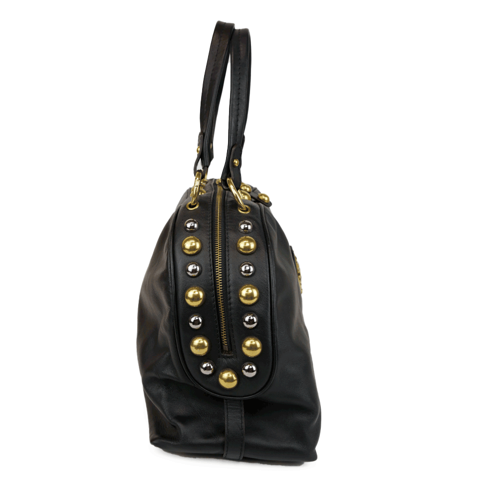 Gucci Black Leather Babouska Studded Dome Bag
