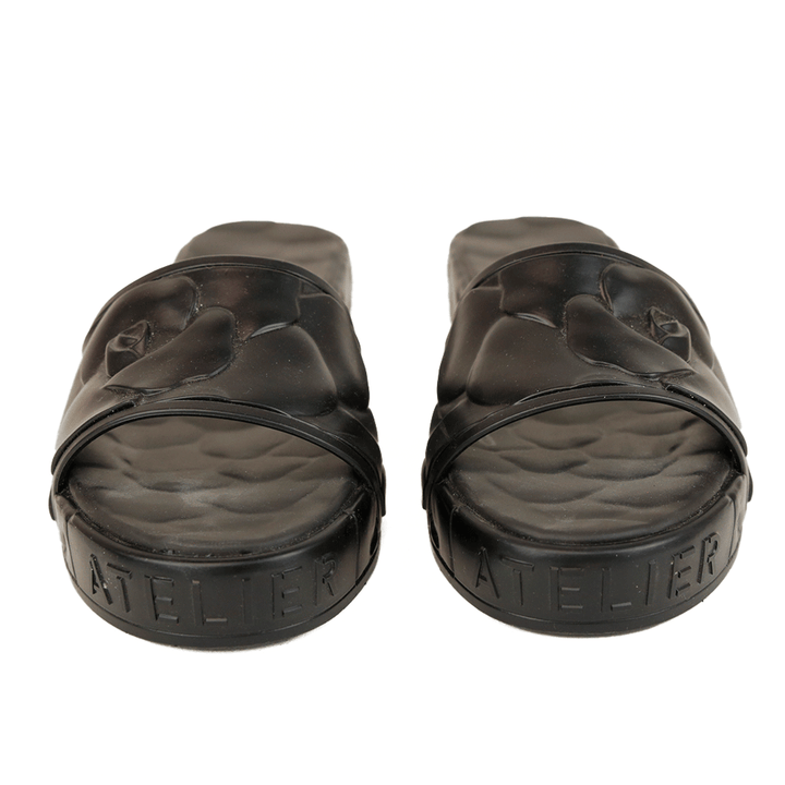 Valentino Black Rose Rubber Platform Slides