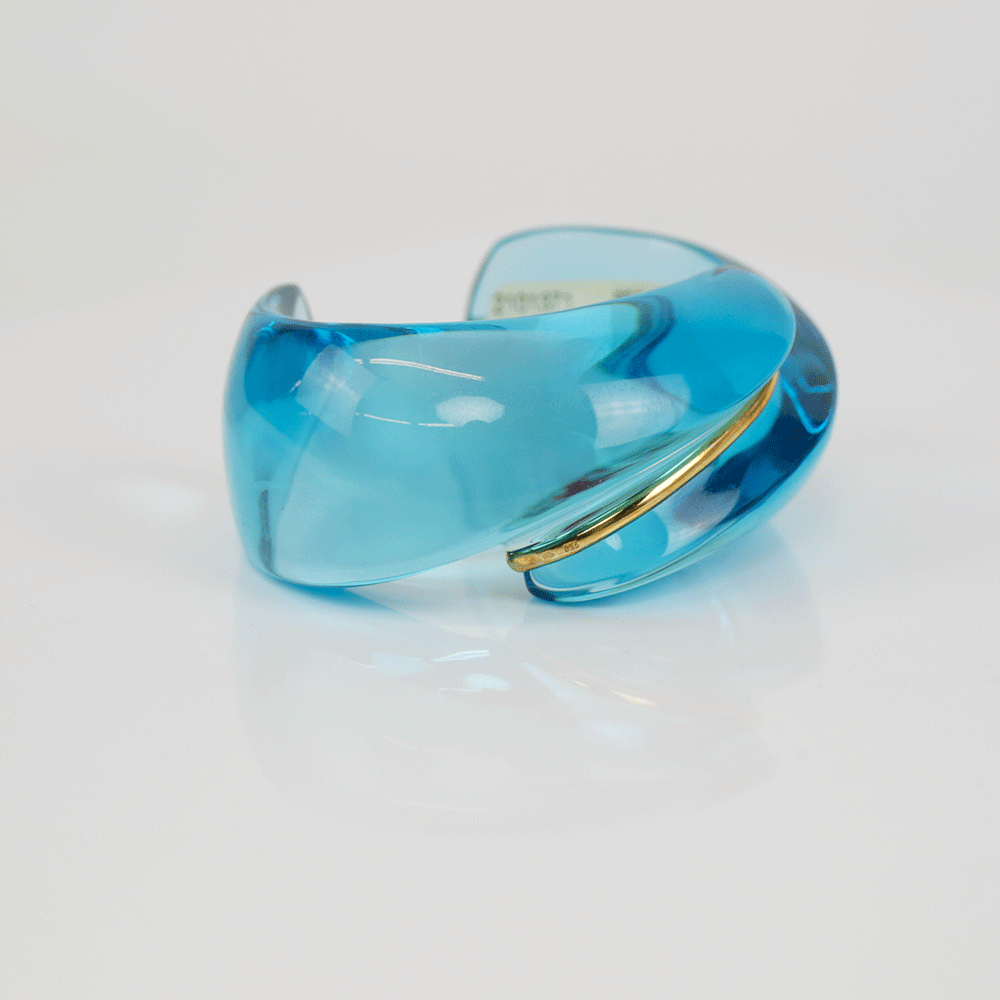 Baccarat Blue Crystal & 18 KT Gold Sculpted Cuff Bracelet