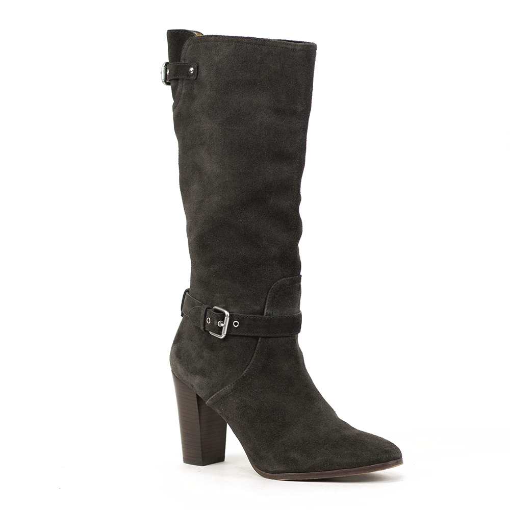 Coach Gray Suede Buckle Boots