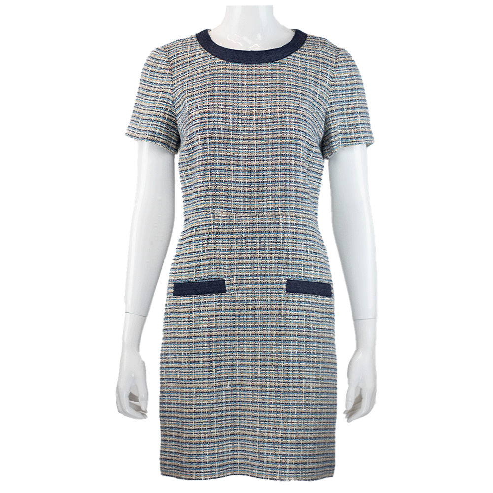 Veronica Beard Denim Trim Tweed Dress