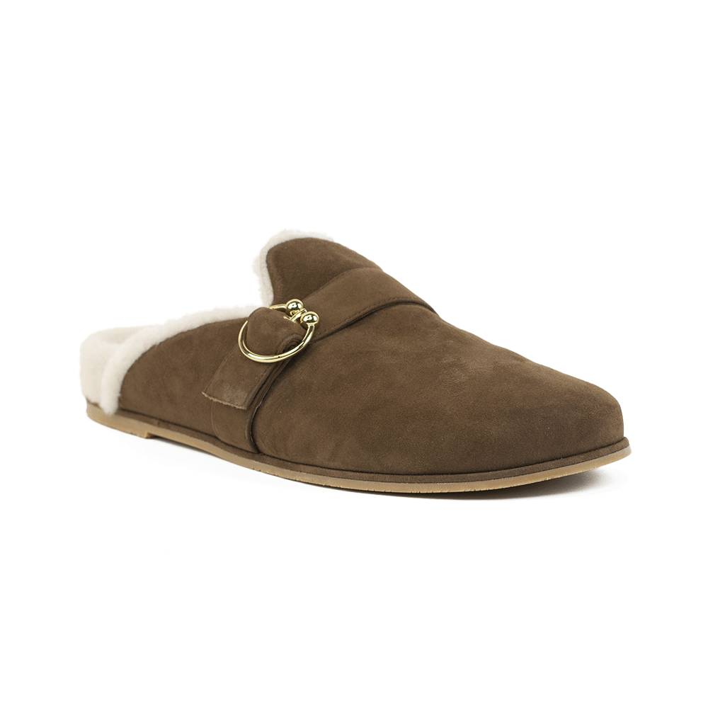 Stuart Weitzman Luxering Brown Suede & Shearling Clogs