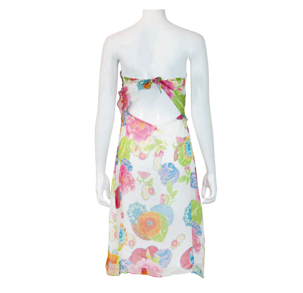 Chaiken Floral Print Silk Strapless Midi Dress