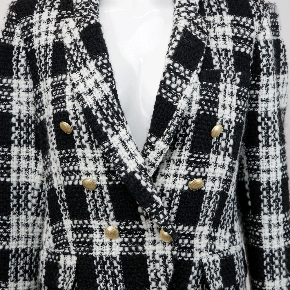 L'Agence Black & White Tweed Double Breasted Blazer