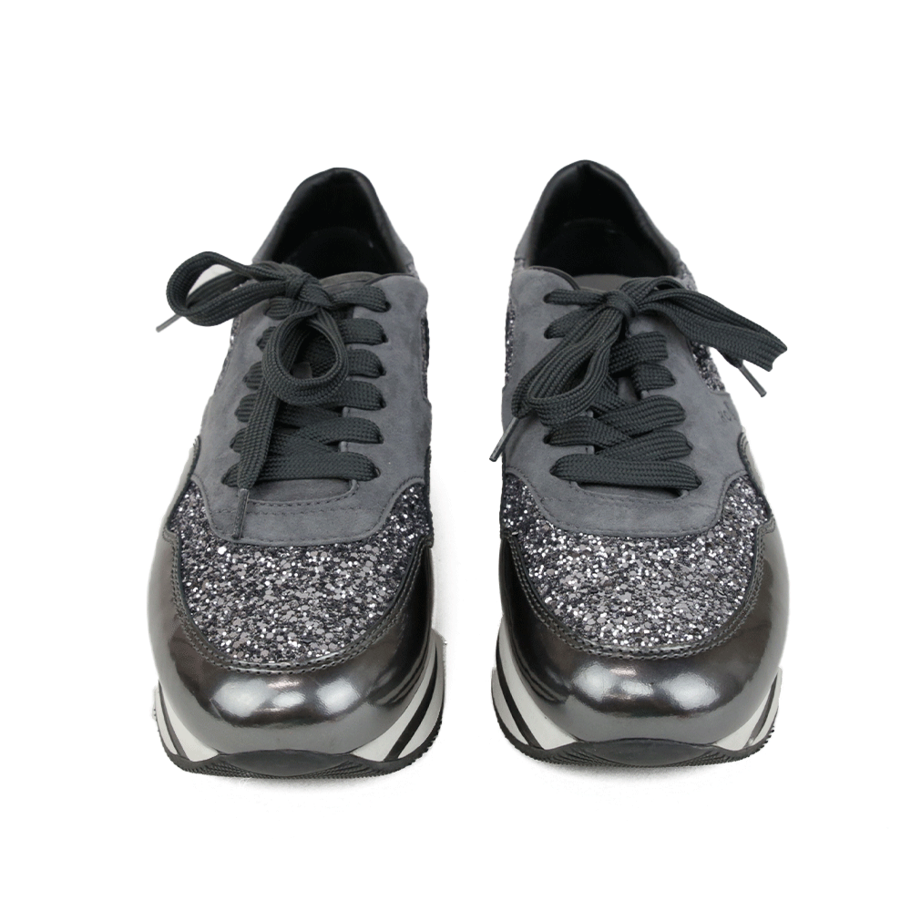 Hogan Gray & Gunmetal Glitter Sneakers