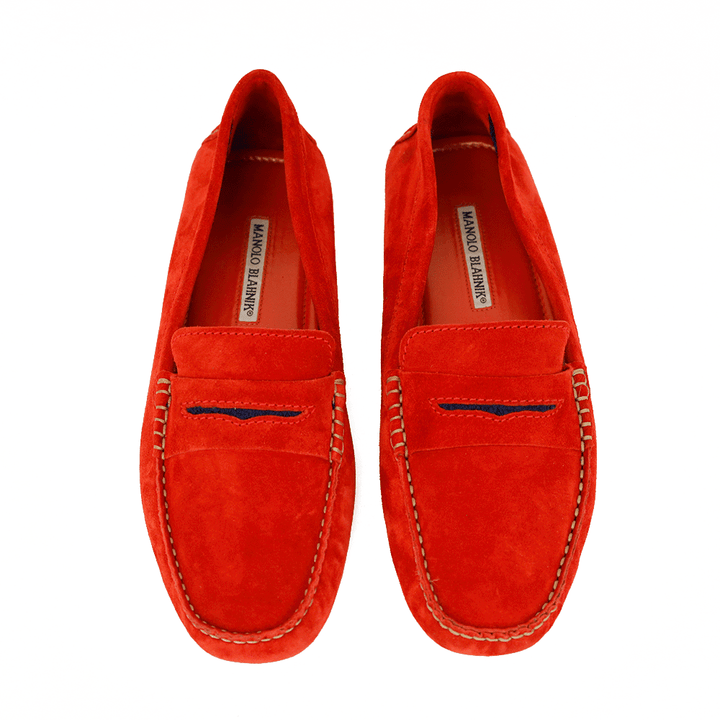 Manolo Blahnik Orange Suede Loafers