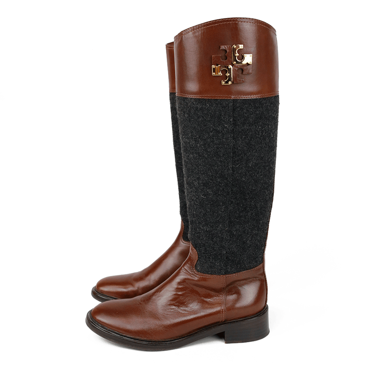 Tory Burch Leather & Wool Logo Knee Boots