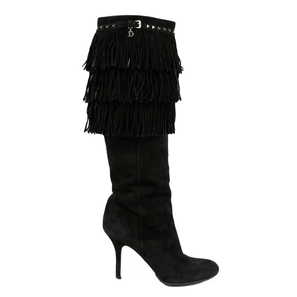 Christian Dior Black Suede Fringe Calf Boots