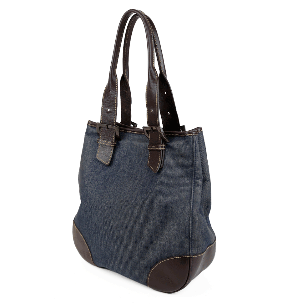 Longchamp Denim & Leather Top Handle Bag