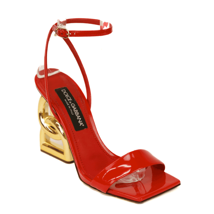 Dolce & Gabbana Red Patent Leather Logo Heel Sandals
