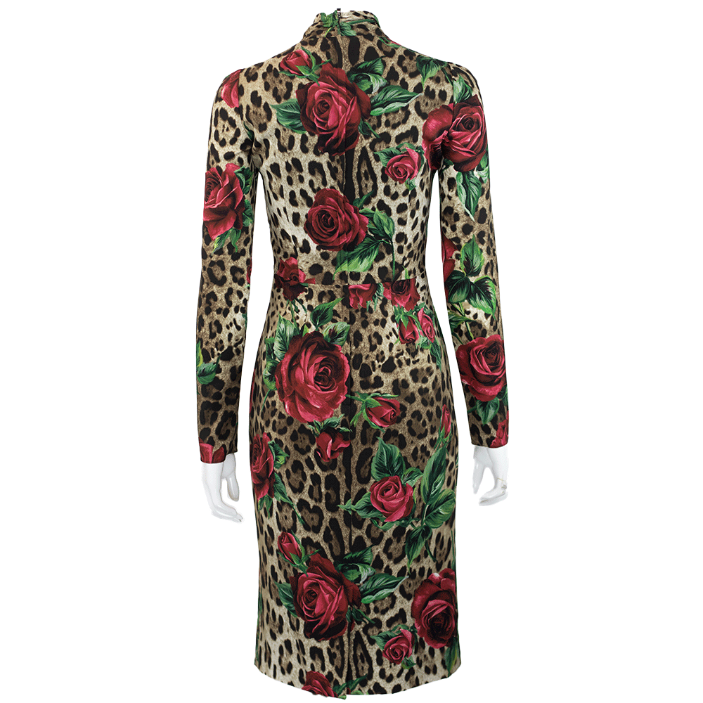 Dolce & Gabbana Leopard & Rose Print Midi Dress