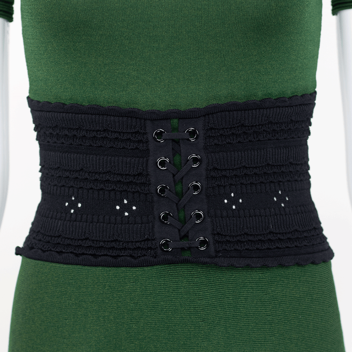 Sandro Green Knit Corset Waist Skater Dress