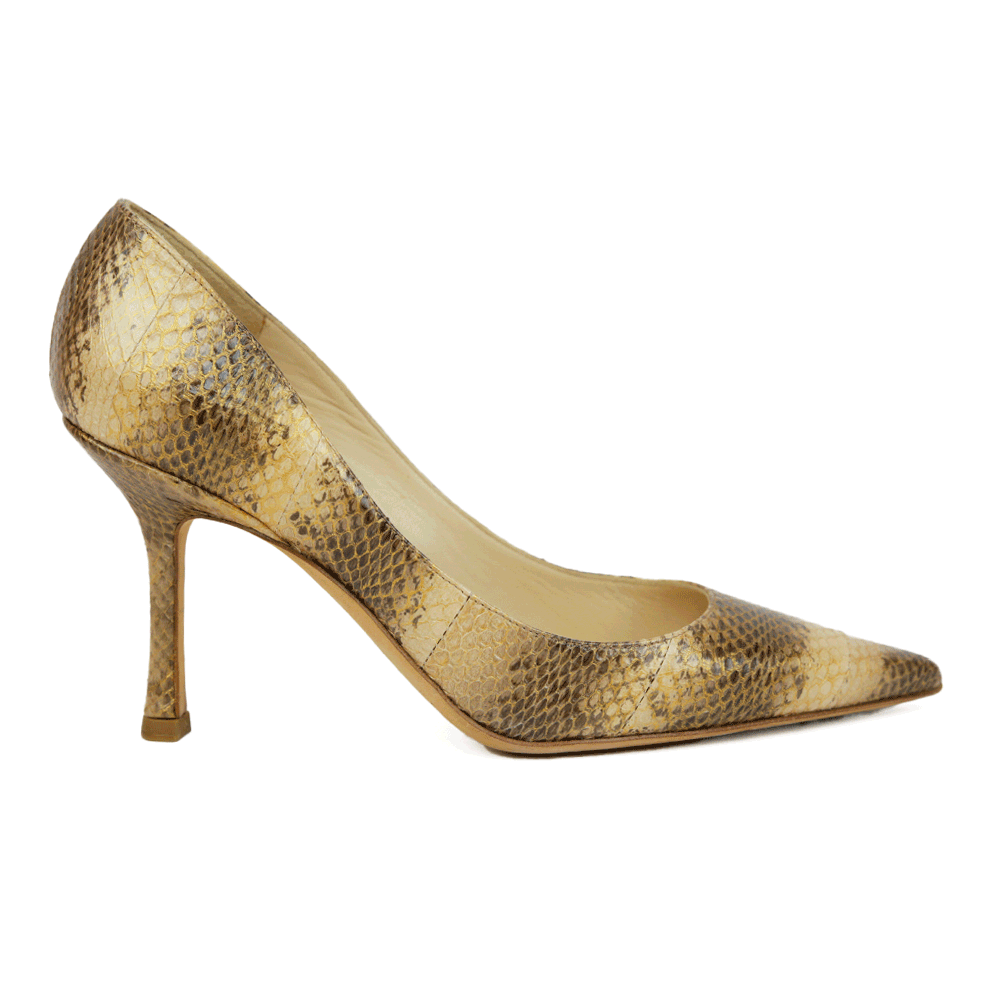 Jimmy Choo Beige Snake Embossed Leather Point Toe Pumps