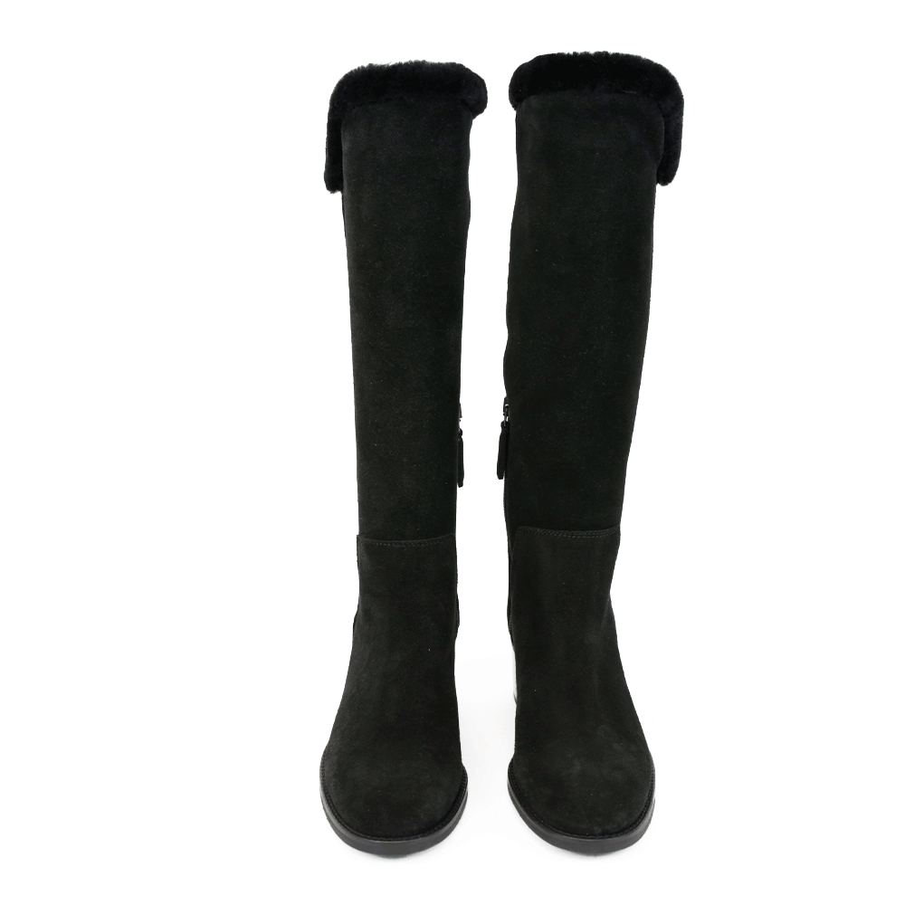 Aquatalia Black Suede Faux Fur Trim Boots