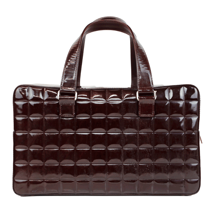 Chanel Burgundy Patent Leather Chocolate Bar Bowler Bag
