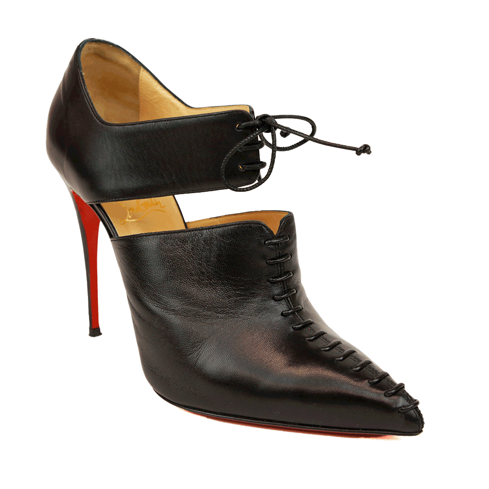 Christian Louboutin Black Leather Corsita Lace-Up Ankle Boots