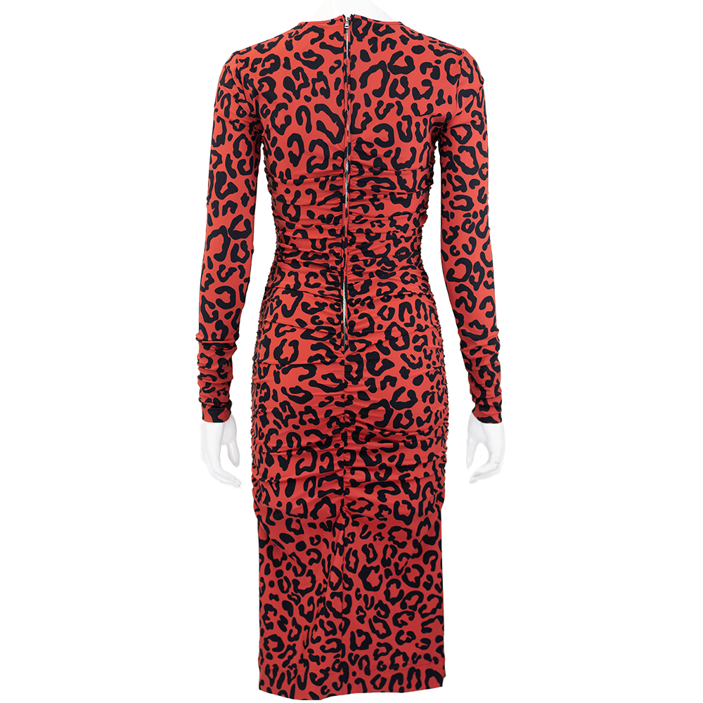 Dolce & Gabbana Red & Black Leopard Print Ruched Dress