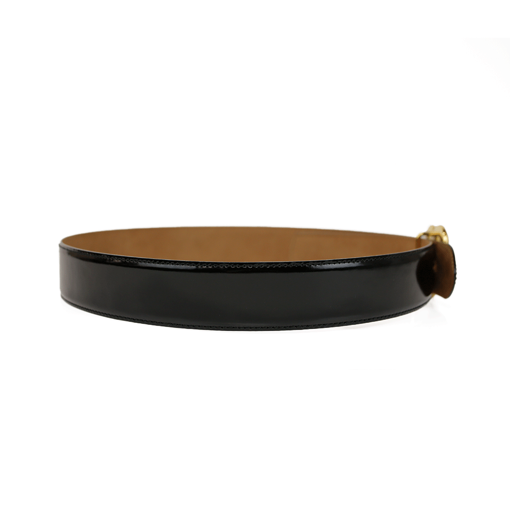 Moschino Heart Buckle Black Leather Belt