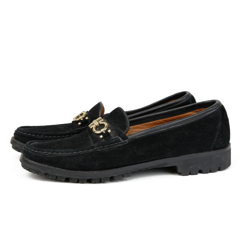 Salvatore Ferragamo Sport Vintage Black Suede Gancini Loafers