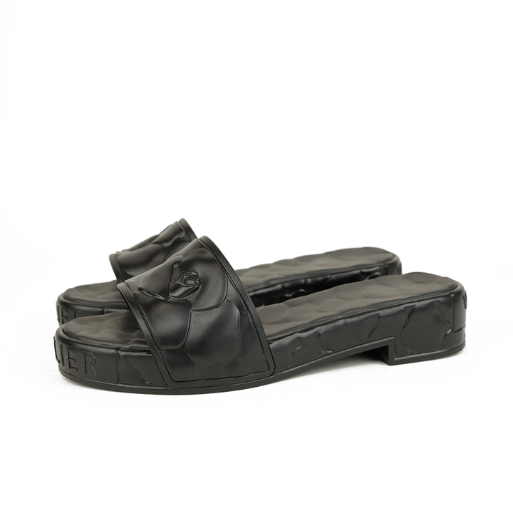 Valentino Black Rose Rubber Platform Slides