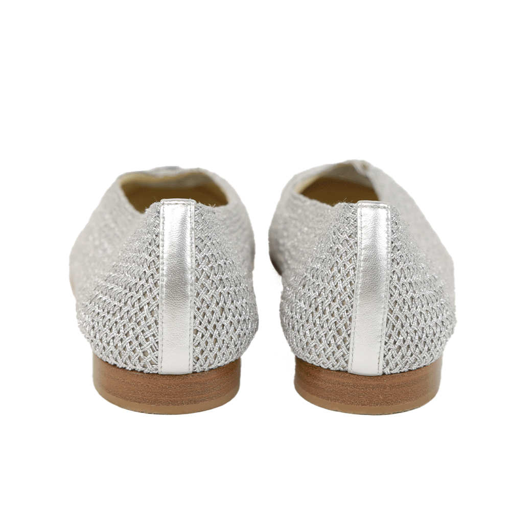 Chanel Silver Woven CC Ballet Flats